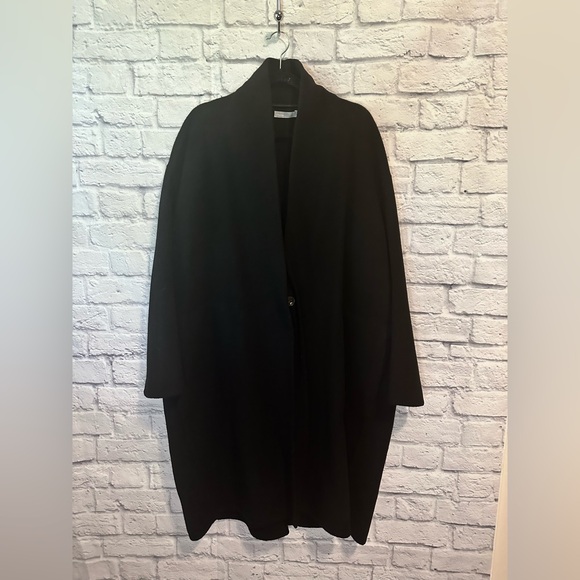 Vince high collar camel & wool blend black coat jacket size large - Picture 2 of 8